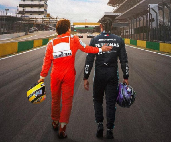 Lewis Hamilton aparece ao lado de Senna em publicação no Instagram