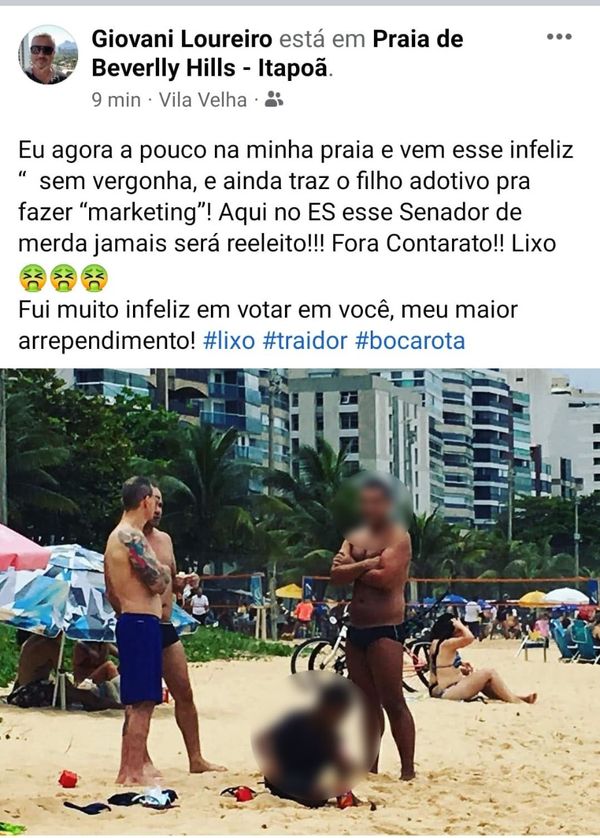 Postagem no Facebook faz críticas e ataques a Contarato e expõe o filho filho senador