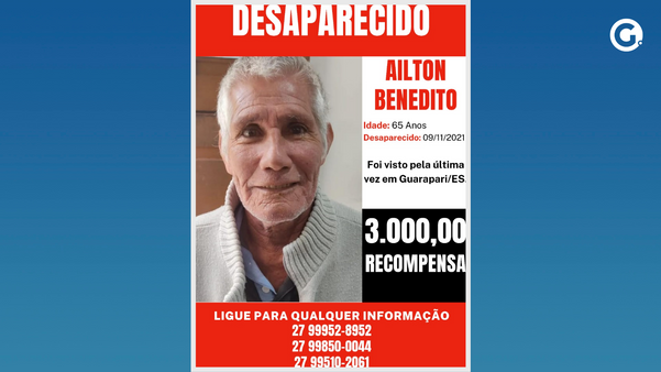 Família oferece recompensa para quem encontrar idoso desaparecido em Guarapari