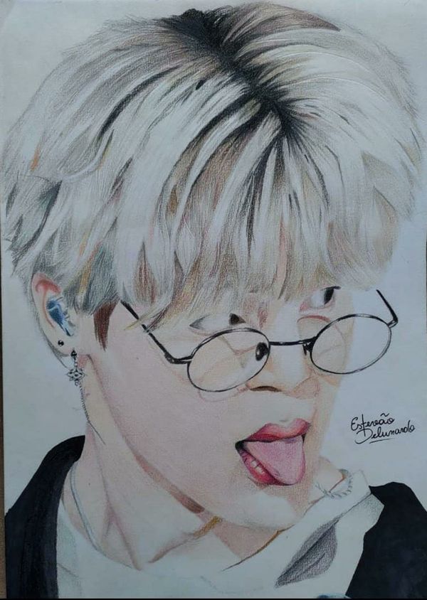 Desenho realista do cantor Jimin, do BTS, feito pelo estudante Estêvão Delunardo