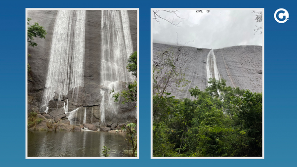 Queda de água em cachoeira, na localidade de Denzol