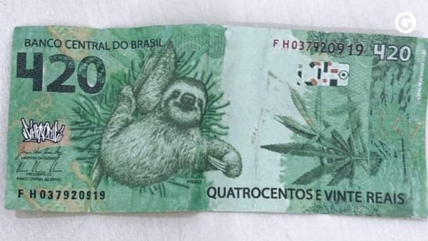 Brasil: Policia apreende nota de R$ 420 com estampa de maconha e bicho-preguiça