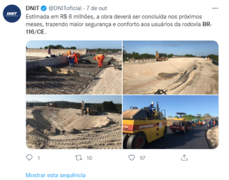 Passando a Limpo: Post viral tem fotos reais de obra do governo federal na BR 116 no Ceará