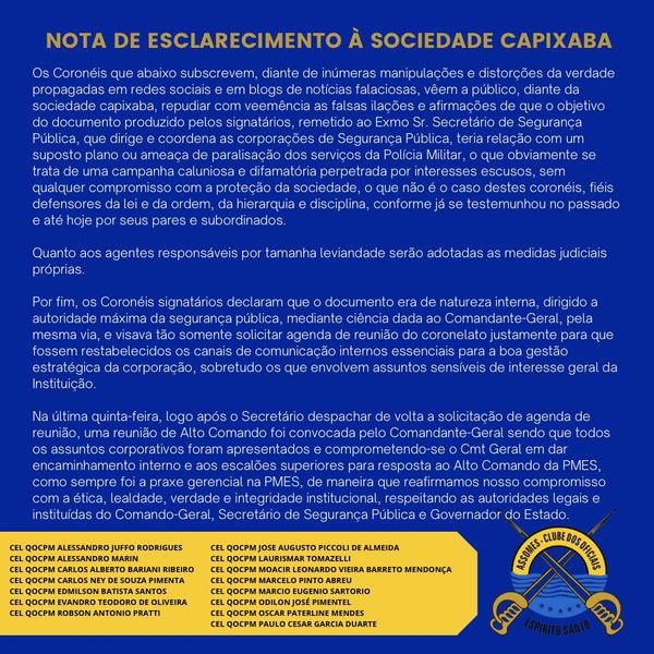 Nova carta dos coronéis da PM