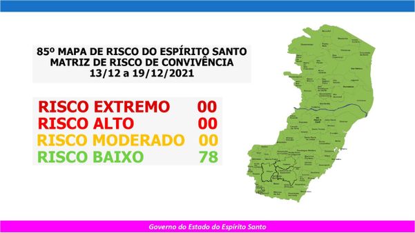 85º mapa de risco do Espírito Santo foi divulgado nesta sexta-feira (10) pelo Governo do Estado