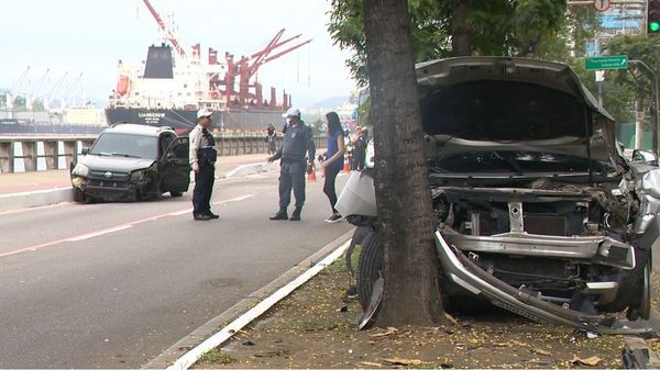 Um dos veículos envolvidos no acidente foi parar em uma árvore