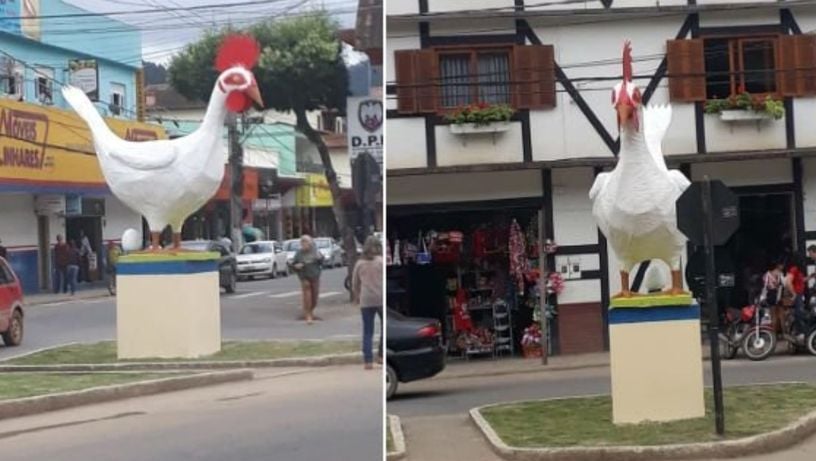 Galinhão de Natal? Estátua foi colocada em Santa Maria de Jetibá