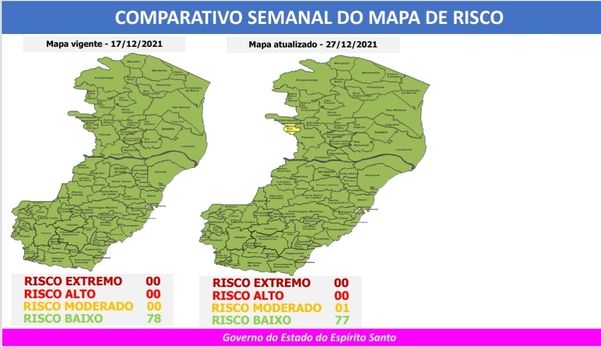 87º mapa de risco do Espírito Santo foi divulgado na noite desta sexta-feira (24) pelo governo do ES