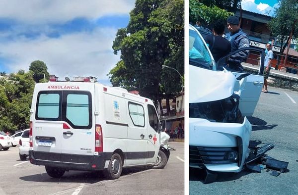 Colisão entre uma ambulância e um carro deixa três pessoas feridas em Cachoeiro