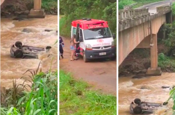 Carro caiu da ponte no Rio Jucu, em Domingos Martins