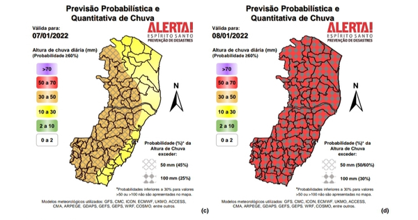Probabilidade de volume de chuva para o Espírito Santo nesta sexta-feira (7) e sábado (8)