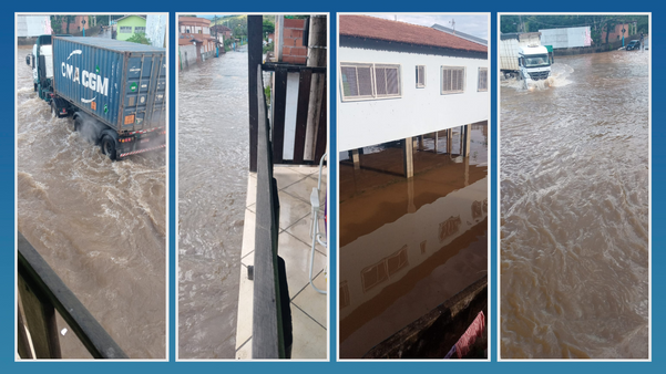 Ruas ficam alagadas após rio transbordar em Mimoso do Sul