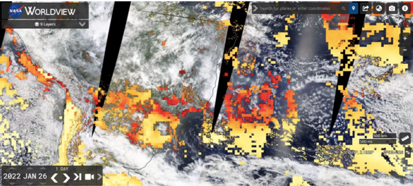 Imagens de satélite mostram as partículas na atmosfera