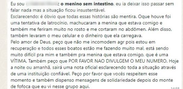 Mensagem de rapaz encontrado com barriga aberta em praia de Guarapari desmente versões que circulam na internet