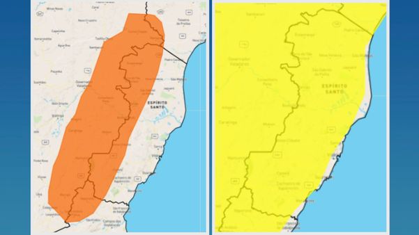 O Inmet emitiu dois alertas de chuvas que abrangem todos os 78 municípios do ES