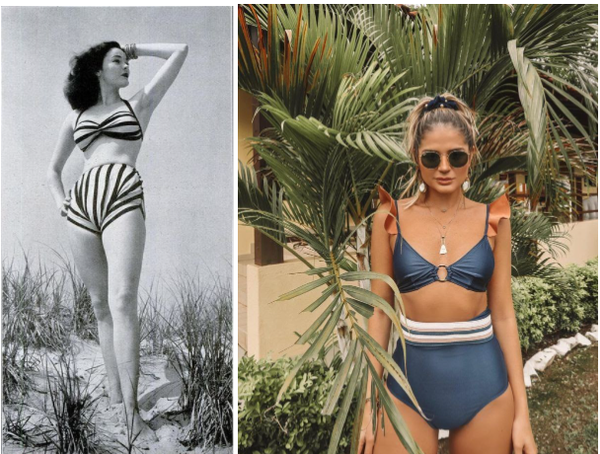 A modelagem hot pant surgiu no final dos anos 1940 (primeira foto) e voltou a ser tendência na atualidade (segunda foto).