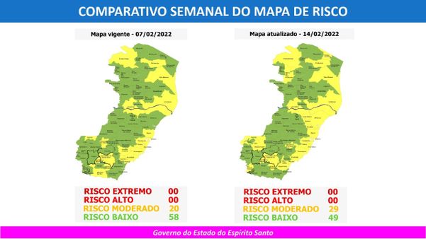 Número de cidades em risco moderado subiu de 20 para 29, como mostra o comparativo desta sexta-feira (11)