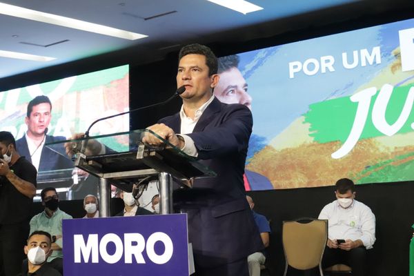 Pré-candidato à Presidência da República, Sergio Moro discursa em evento do Podemos em Vila Velha