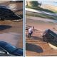 Imagem - Com rua alagada, enfermeira cai com carro em cratera em Piúma