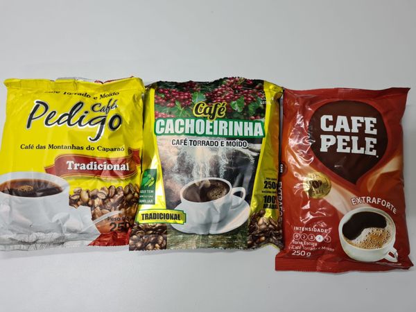 Pacotes de café apreendidos na operação da Polícia Civil são de três marcas: Pedigo, Cachoeirinha e Pelé