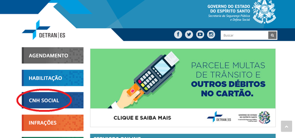 Na página inicial do Detran-ES, procure a opção 