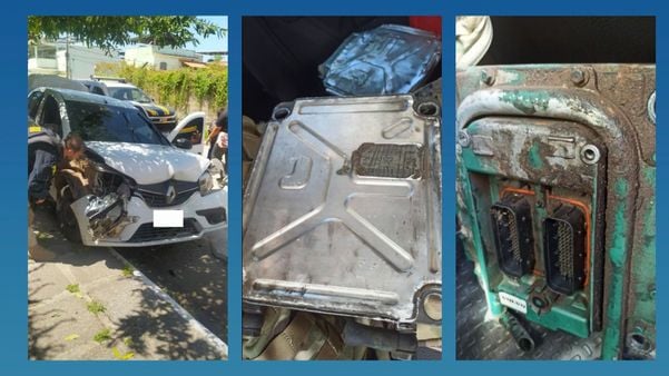 Carro conduzido pelos criminosos bateu depois da perseguição e módulos furtados foram recuperados