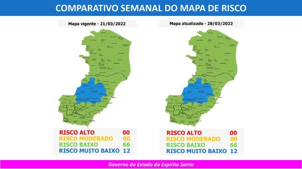Mapa de risco da Covid tem 12 cidades do ES em risco muito baixo