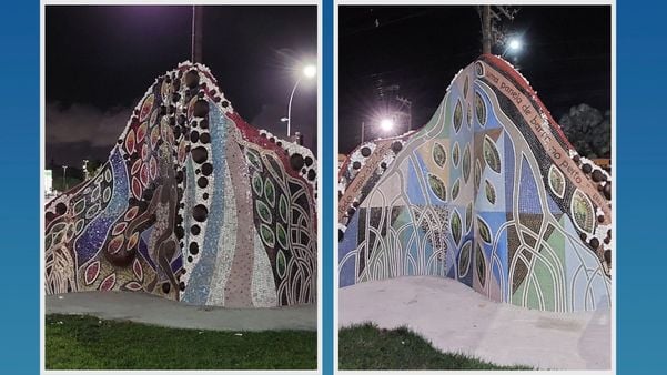 Monumento em homenagem ao ofício das paneleiras, em Vitória, possui duas faces