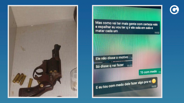 Arma e mensagens de ameaças de alunos