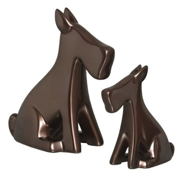 Essa dupla simpática de cachorrinhos, em cerâmica, na cor bronze, representa o animal mais amado do mundo no Mercado Livre