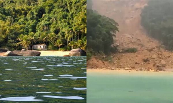 Foto mostra antes e depois da Praia de Itaguaçu, em Angra