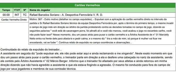 Súmula da partida entre Nova Venécia e Desportiva