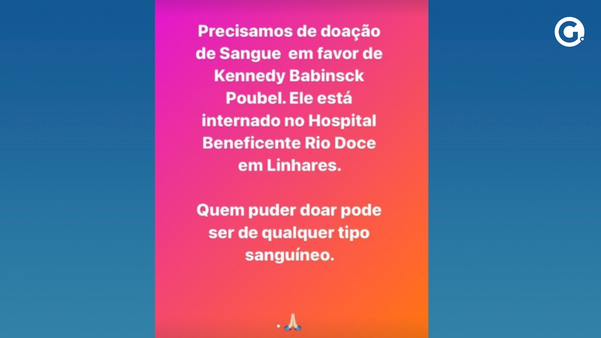  Nas redes sociais, amigos e familiares fazem uma campanha de doação de sangue para o jovem