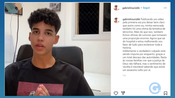 Gabriel Muniz faz post no Instagram falando sobre o dia em que teve barriga aberta, na Praia do Ermitão, em Guarapari
