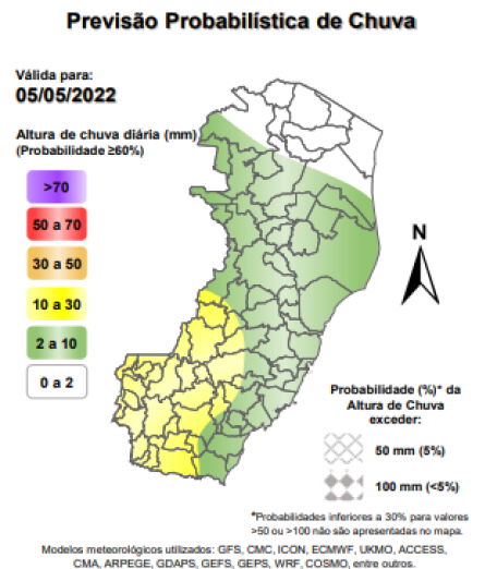 Incaper mostra previsão de frente fria no ES