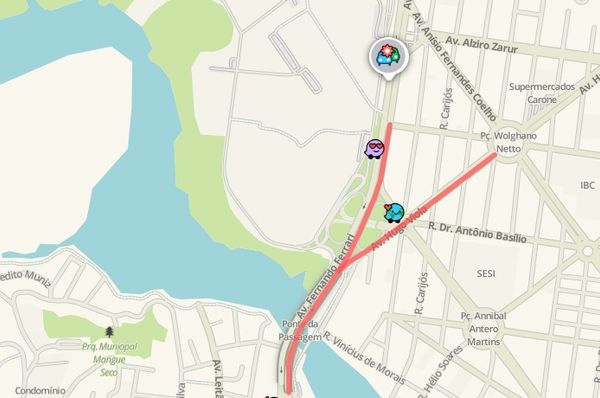 Aplicativo Waze mostra trecho que está com o trânsito lento nesta quinta-feira (5)