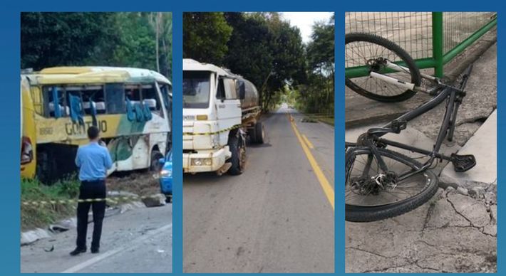 Foram registrados, pelo menos, cinco acidentes de norte a sul do Espírito Santo, entre sábado (7) e domingo (8), envolvendo motos, ônibus, carros e bicicleta
