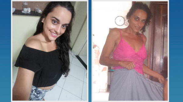 À esquerda Karina Alves Ferreira de Sousa, antes do uso de drogas; à direita, ela no estado atual, já mais magra