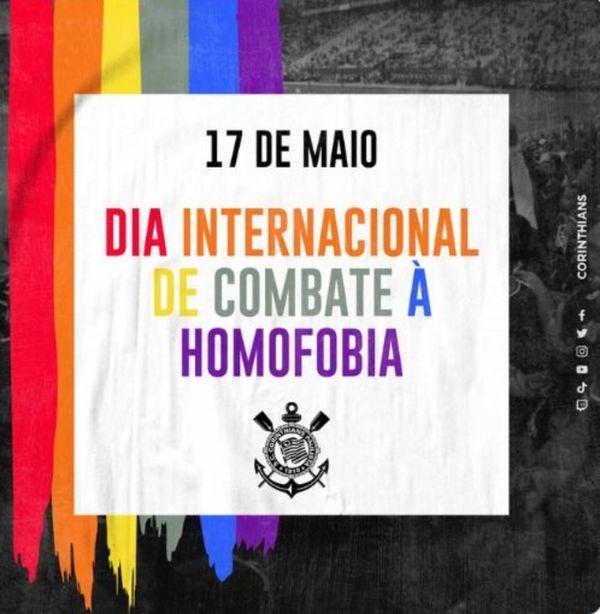 Em sua postagem de combate à homofobia, o Corinthians omitiu a cor verde 