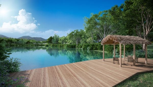 Um dos lagos do empreendimento, onde ser possível pescar por Vaz Desenvolvimento Imobiliário/Divulgaçao