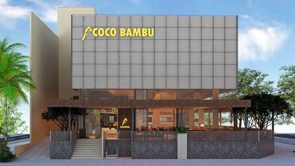 Perspectiva de ambientes e fachada do restaurante Coco Bambu em Vitória por Coco Bambu/Divulgação