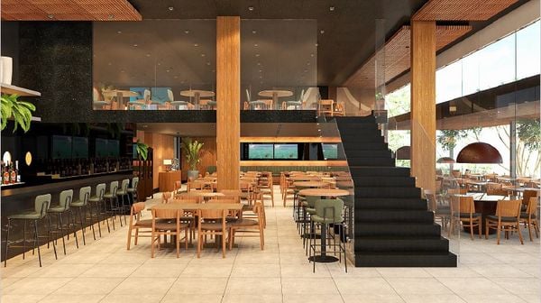 Perspectiva de ambientes e fachada do restaurante Coco Bambu em Vitória por Coco Bambu/Divulgação