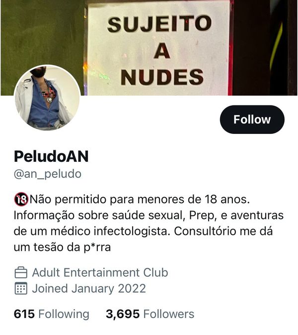"Doutor Peludo", médico do ES compartilhava conteúdo sexual em rede social. Crédito: Reprodução/Twitter