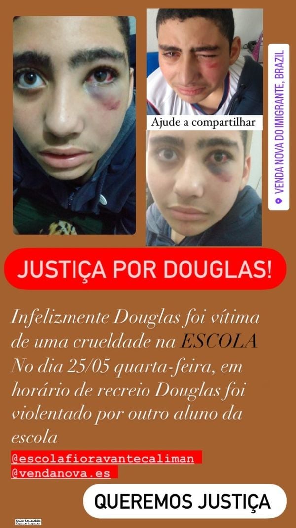Postagem nas redes sociais relata agressão e pede justiça por Douglas