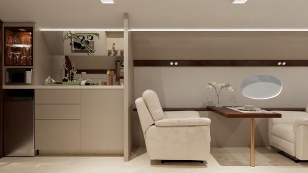 Projeto apresenta sala de jantar do avião-suíte por Divulgação | Joarez Sofiste