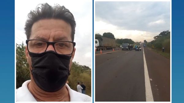 À esquerda, o jornalista Carlos Alberto Baldassari; à direita, o acidente no qual o filho dele morreu