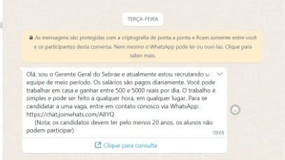 Golpe do emprego oferece até R$ 5 mil por dia