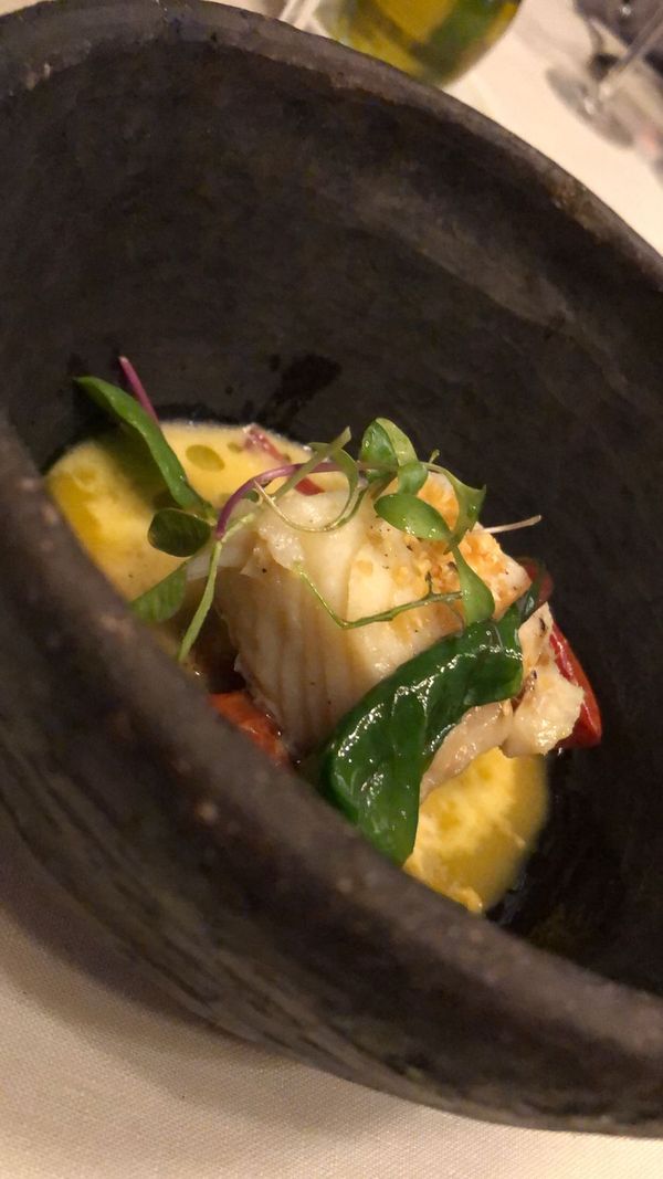 Prato de bacalhau do menu degustação do Quinta dos Manacás