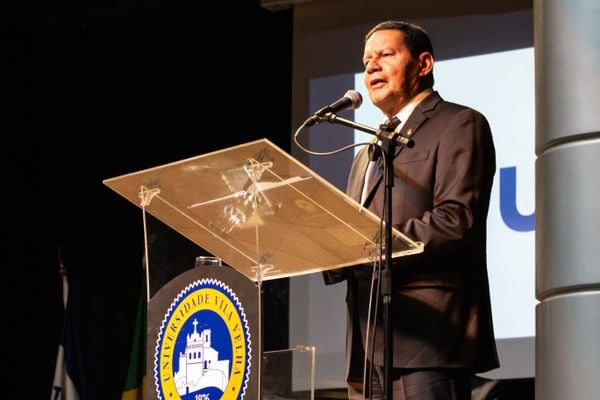 Vice-presidente da República, Hamilton Mourão, durante palestra em Vila Velha