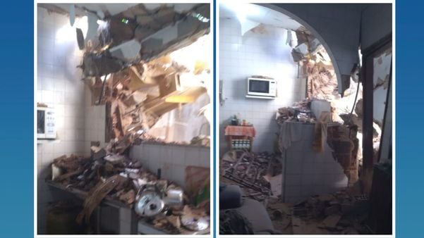 Fotos mostram uma das residências afetadas pela queda da máquina de construção, em Aribiri, Vila Velha